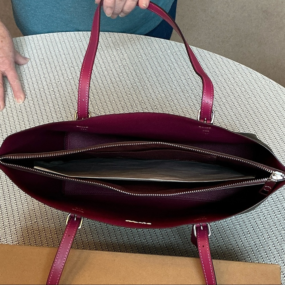Coach Brown Signature Tote with Pink Trim and Tag - Picture 4 of 6
